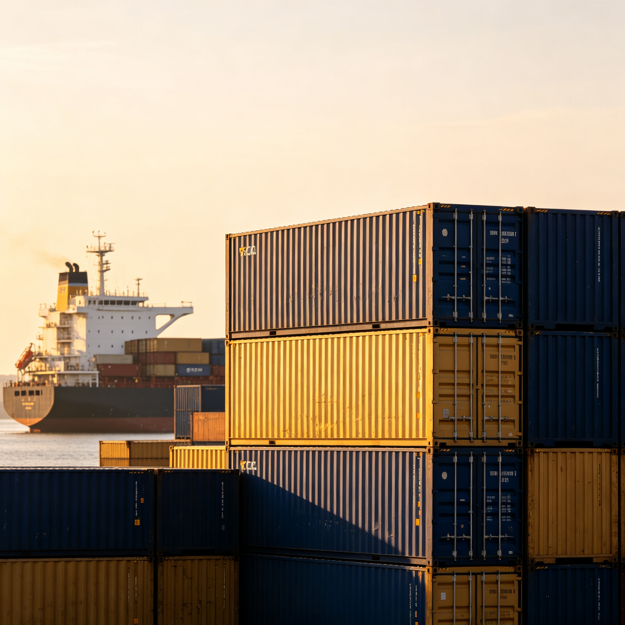 Shipping containers and cargo ship
